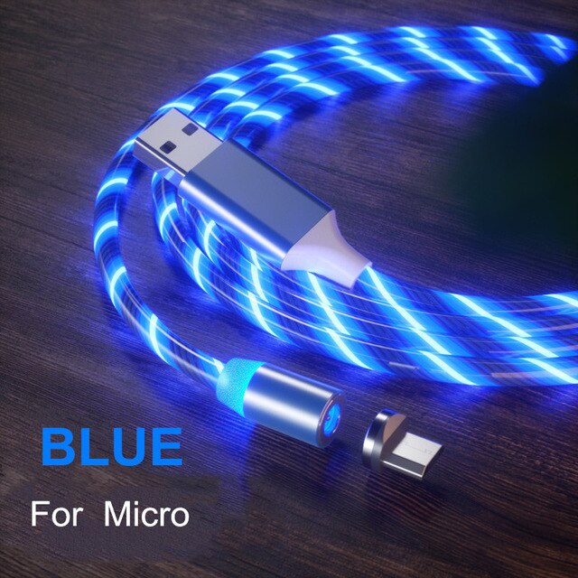 1m Magnetische Kabel Micro USB Typ C Android Schnelle Lade Draht Kabel Für iPhone 11 12 Pro Max 8 X Glow LED Beleuchtung Magnet Ladegerät: Blue Micro USB