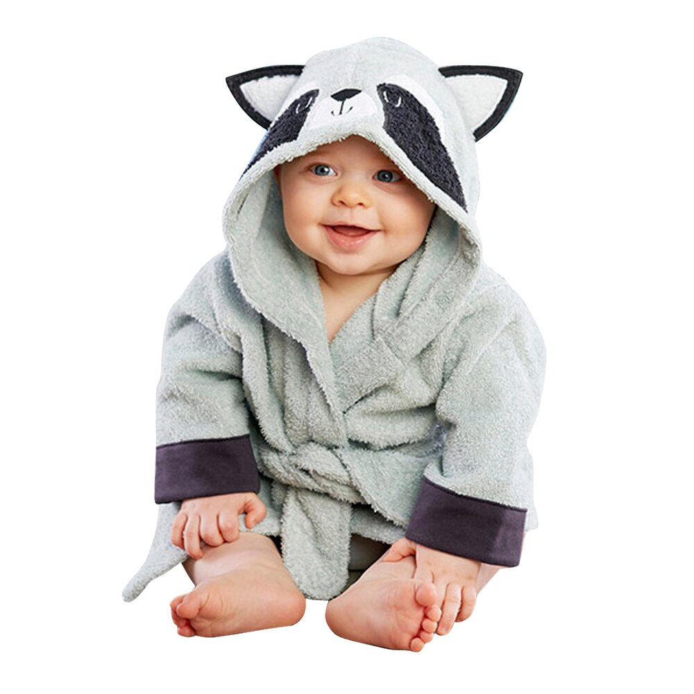 Bebê meninas dos desenhos animados com capuz roupão criança toalha de banho robe bonito inverno roupas de bebê pijamas de inverno com cinto: Raccoon