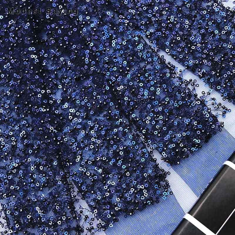 Rosa glitter broderade fjäll paljetter tofs tyg för aftonklänningar pyssel pärlor paljetter tyg paillett mesh dekoration: Marinblå