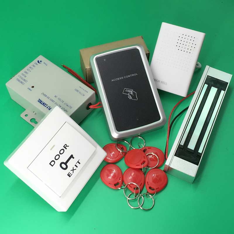 RFID Access Control System Kit Frame Glass Door Set+ 300LBS Magnetic Lock+ID Card Keytab+Power Supplier+Exit Button+DoorBell