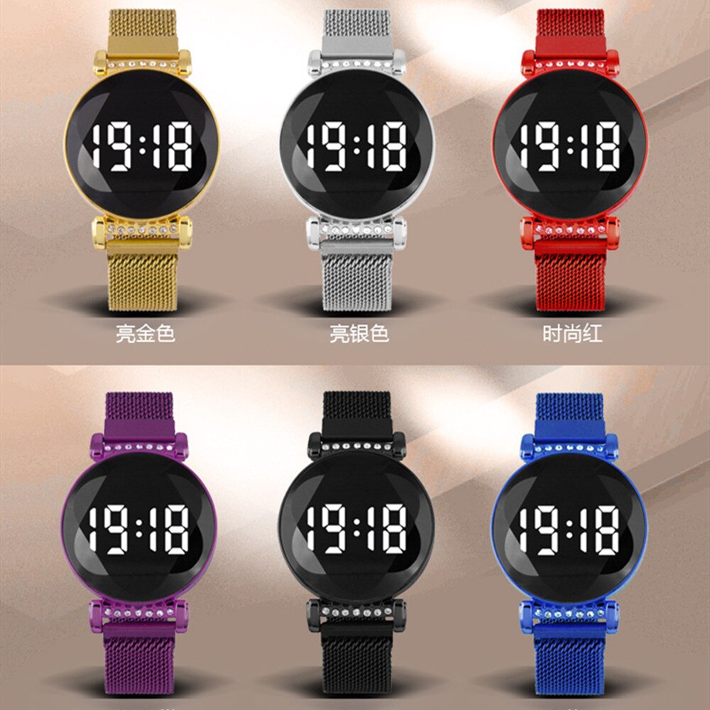 Meisjes trend elektronisch dameshorloge casual ronde led touchscreen dameshorloge magneetband damesstudentenhorloge
