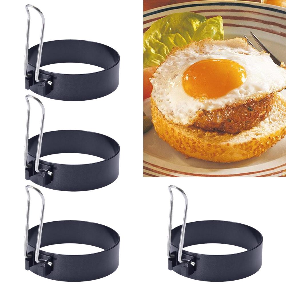 Svart 4 stk rund egg omelett eggemaker tidligere husholdning friter silikon form pannekake matkvalitet krypskytter verktøy eggring