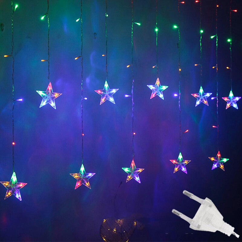 2.5m led nordstjerne gardin lys 220v eu julekrans string fe lys udendørs til vindue bryllup fest år indretning: Stil 3 flerfarvet