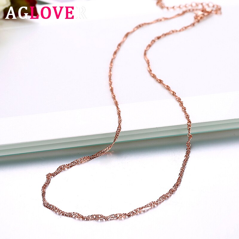 AGLOVER 925 Sterling Silver 18 Inch/20 Inch Gold/Rose Gold/Silver Water Wave Chian Necklace For Woman Jewelry: Rose Gold