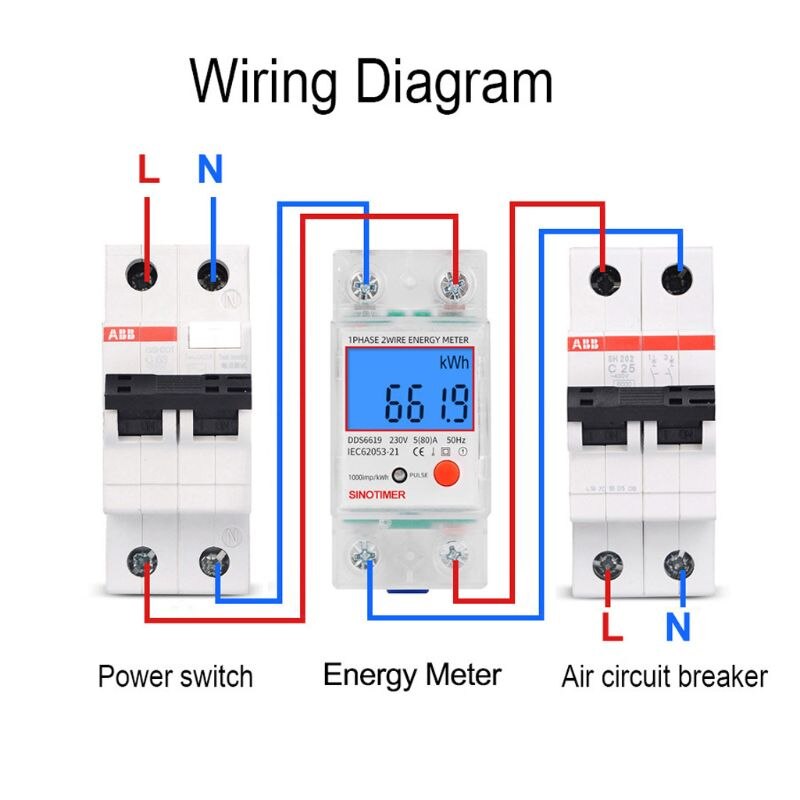 DDS6619 Rail LCD Digital Backlight Single Phase Energy Meter Multifunction kWh Power Consumption Wattmeter Electronic Measuring