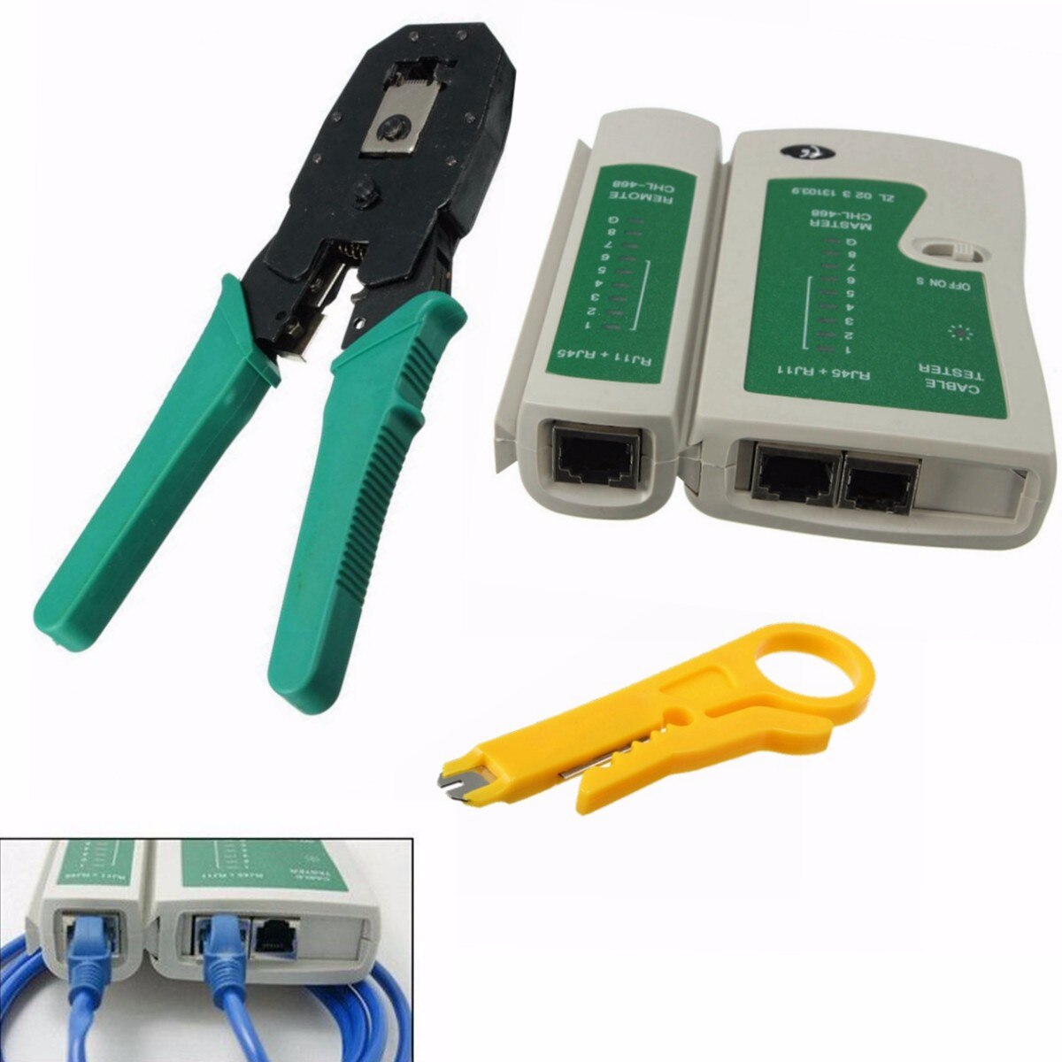 Utp Cable Tester AND Plier Crimp Crimper Plier With Plug Wire Stripper Clamp PC Networking Tool Portable LAN Network Tool Kit