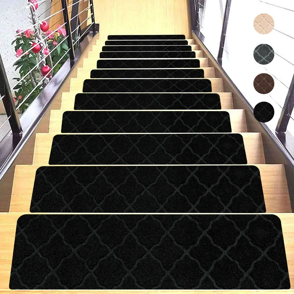 Self-adhesive Staircase Mat Non-Slip Safety Stair Tread Carpet Mat Soft Stripe Protection Cover Pads Home Decor: GRAY