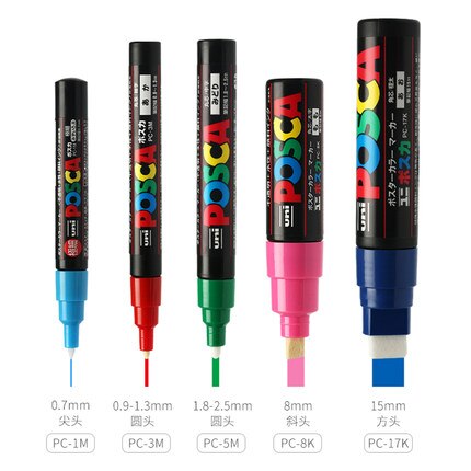 5 stk / sæt uni posca maling pen blandet mærke 5 størrelser hver med 1 pen pc -1m/3m/5m/8k/17k maleri pop plakat reklame pen: Blandede farver