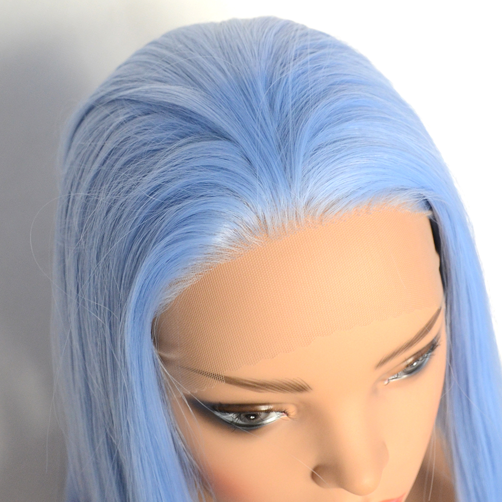 Vogue Queen Light Blue Long Straight Synthetic Lace Front Wig Daily Wearing For Women