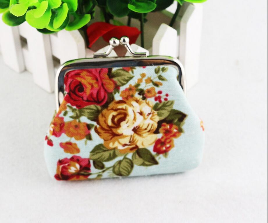 Vintage Style Women Cotton Fabric Coin Purse Big Rose Printed Wallets Key Holders Party For Girls 8pcs/lot