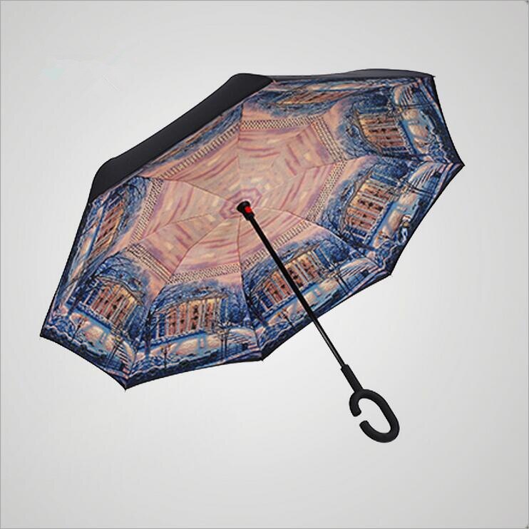 Double couche inversé parapluie voitures réversible parapluie c-crochet imperméable inversé pliant inversé Chuva parapluie: 6
