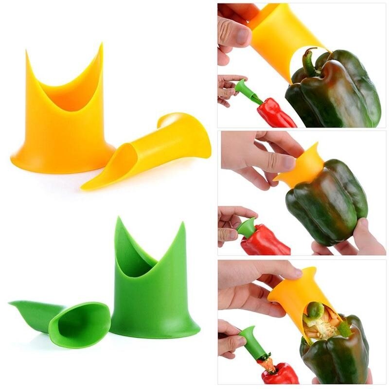2 In1 Jalapeno Corer Seed Remover Green Pepper Chilli Cutter Fruit Vegetables Utensil Peeler Slicer Corer Kitchen W0B8