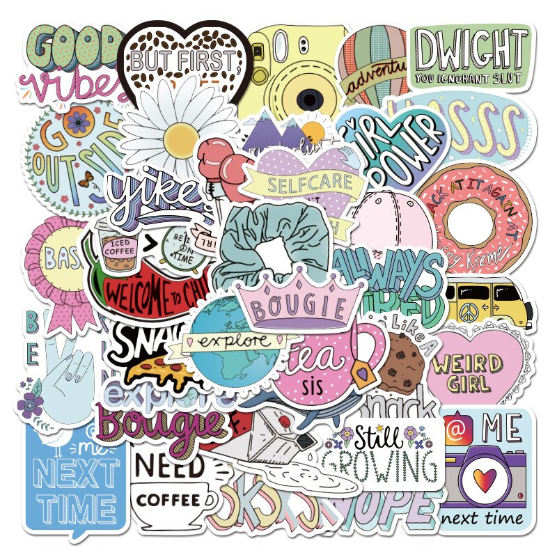 50pcs Motivational Phrases Stickers Inspirational Life Quotes Waterproof DIY Laptop Study Room Scrapbooking Graffiti Stickers