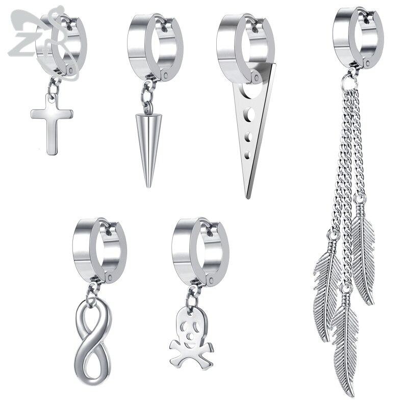 Zs 5-16 Stks/partij Punk Rock Kruis Oorbellen Set Voor Mannen Vrouwen Rvs Hoop Earring Gothic Hip hop Cirkel Ronde Oorbel: style16 silver