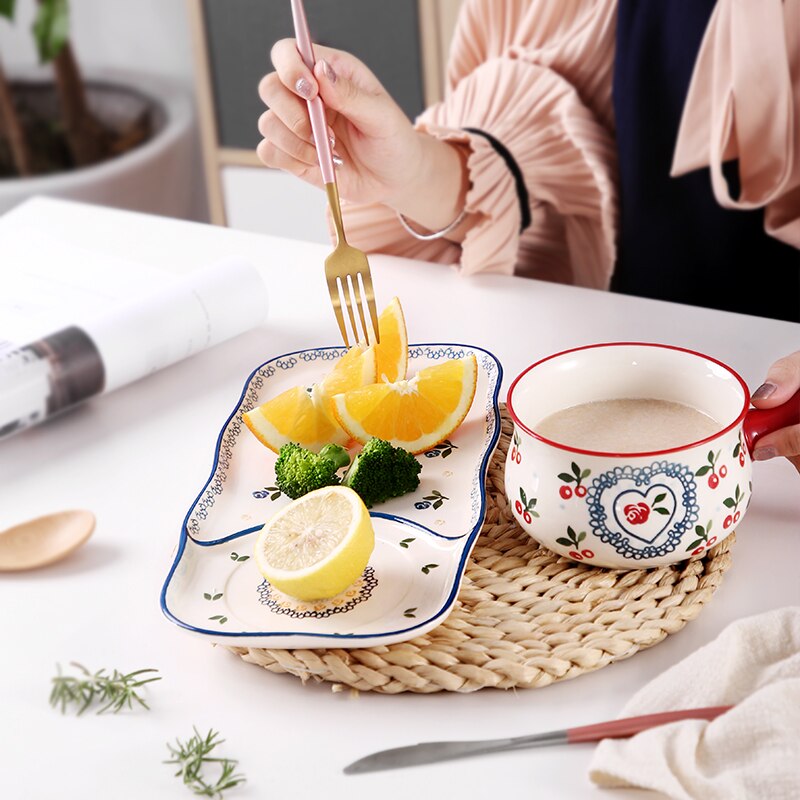 Oneisall middagstallerkener i japansk stil porcelæn keramik kage frugt grøntsag salat platos porcelæn stel fade supla fad