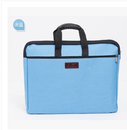 Zipper oxford cloth paper folder for document A4 portable double layer fillings computer holder filling office bag: light blue