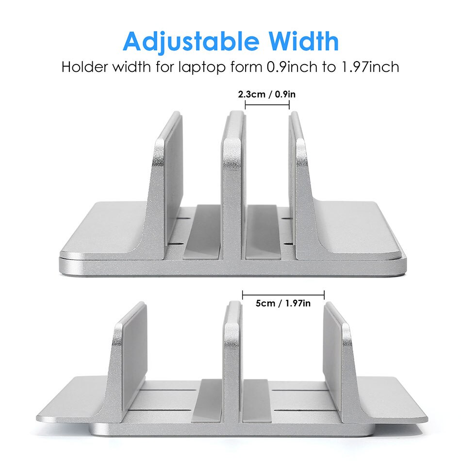 ET Double Desktop Stand Holder for MacBook Thinkpad iPad Aluminum Desk Mounted Vertical Laptop Tablet Stand with Adjustable Dock