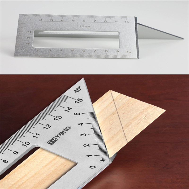 Regla de ángulo de calibre cuadrado multifuncional de 45/90 grados, herramientas de medición de calibre de línea de de trazado de carpintería de aleación de aluminio