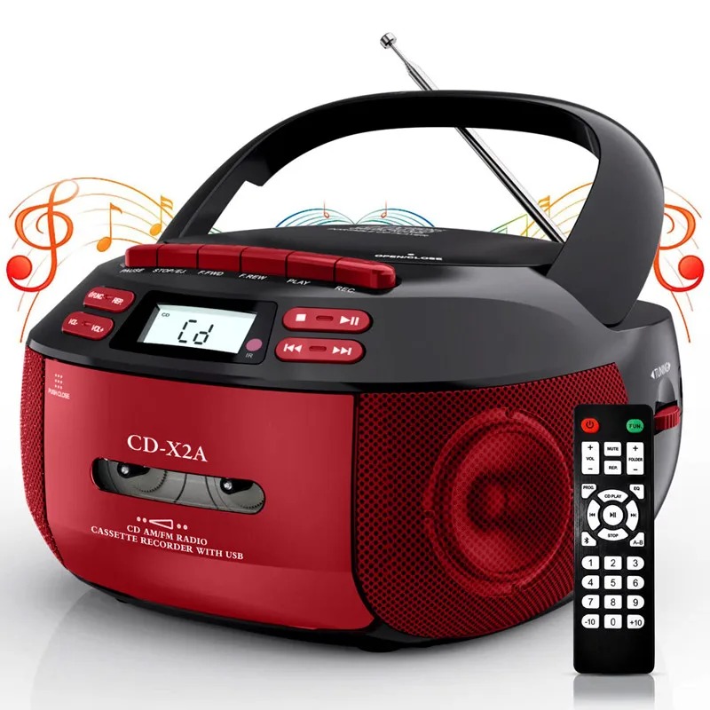 Boombox CD Cassette Player Bluetooth FM Tape Portable CD player Student Learning U disk MP3 Stereo Music Player: Coffee