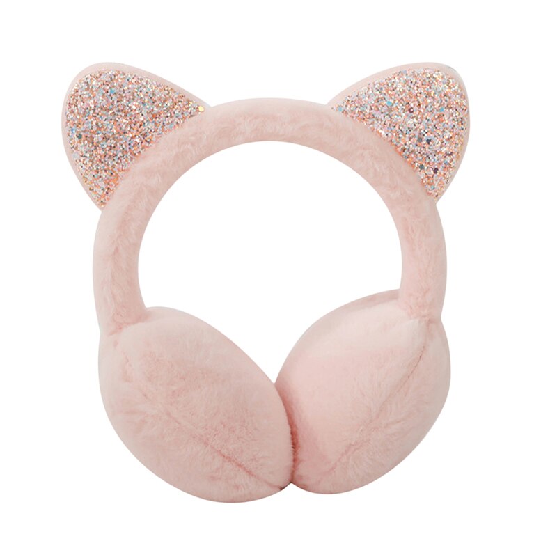Ragazze paillettes orecchie di gatto peluche bambini cuffie calde inverno freddo studenti paraorecchie scaldino per le orecchie accessori per la testa nuovo: pink