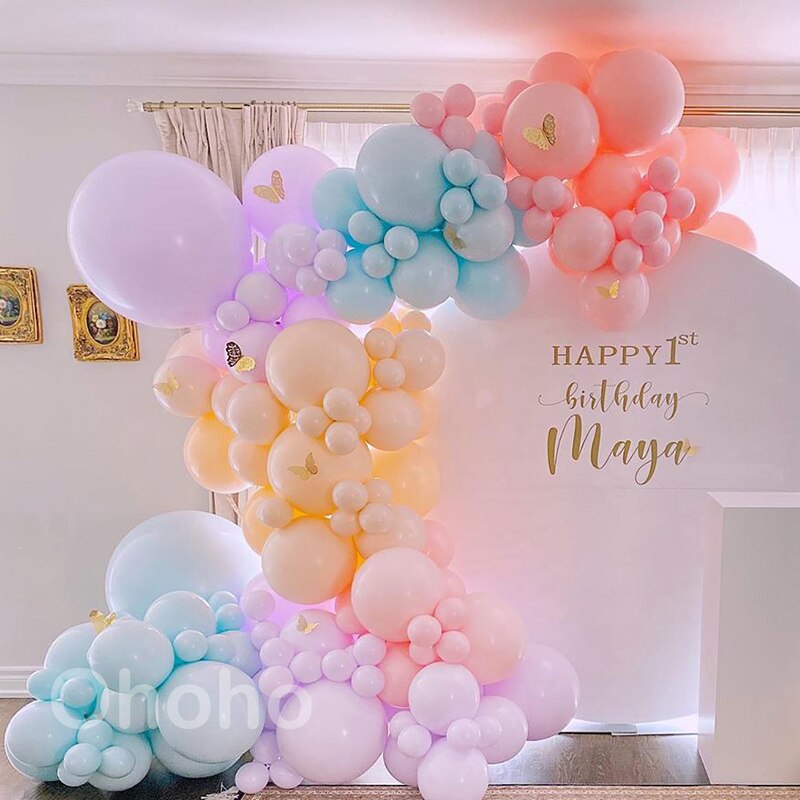 Ohoho Macaron Rainbow Pastel Balloon Arch Kit Kids Birthday Decoration Baby Shower Wedding Unicorn Party Decor Backdrop Globos
