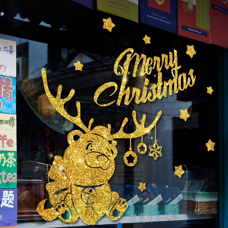 Gold Powder Merry Christmas Sticker Window Kids room Christmas Tree Wall Sticker Home Decals Decoration Year wallpaper: 6613