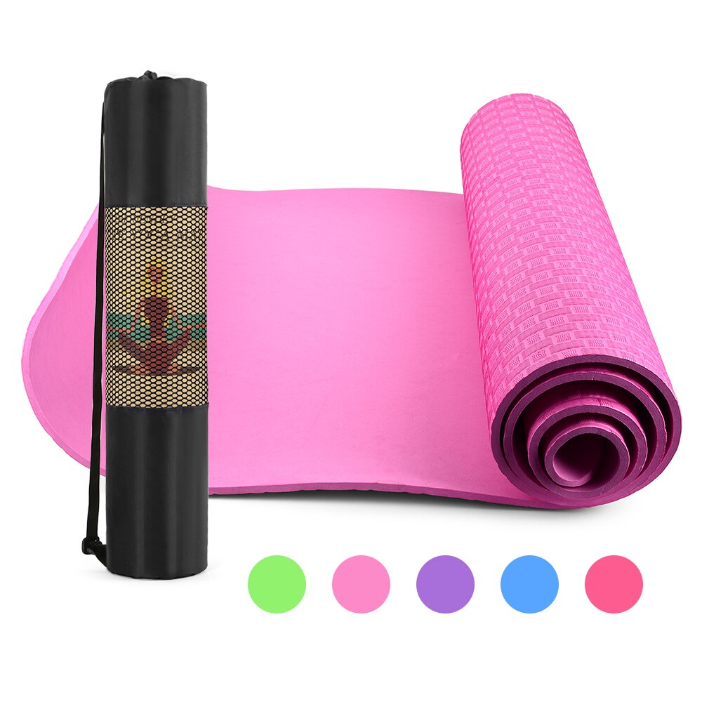 Yoga Mat 6mm Thick - 183x61cm Non-Slip Pilates Exercise Pad with Mesh Carry Bag