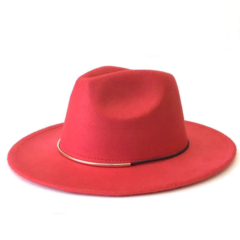 Med bred rand hue gentleman dame vinter efterår jazz kasketter kvinder mænd uld vintage hatte gangster trilby filt fedora hat: Rød