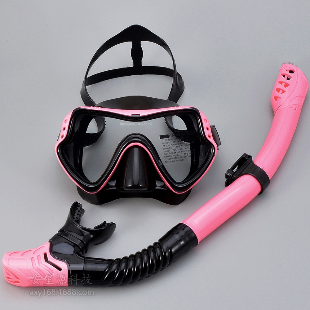 Dorosła profesjonalna maska do nurkowania maska silikonowa fajka przeciwmgielna maska do nurkowania z rurką pełna sucha tuba podwodny sprzęt pływacki: Pink Black Set