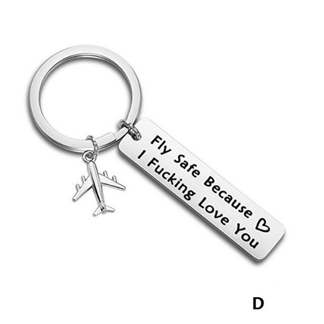Drive Safe Fly Safe Keyring Plane Keychain Couples Men Boyfriend Pilot Flight Key Chain Christmas: D