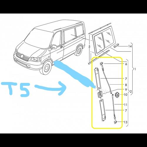 (7 H0847781B ) VW Transporter T5 Multivan Caravelle Sliding Window Glass Latch Cover Set Repair Left or Right Side Sliding
