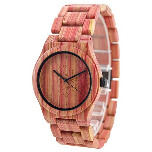BEWELL Top femmes montres à la main naturel coloré bambou en bois homme montre analogique Quartz montre-bracelet 105DG: 105DR