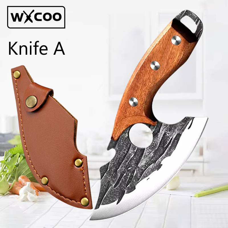 WXCOO Hand Forged Hammered Chef's Knife Stainless Steel Kitchen Knives Meat Cleaver Splitting Slicing Knife Fruit Paring Knife: WHITE