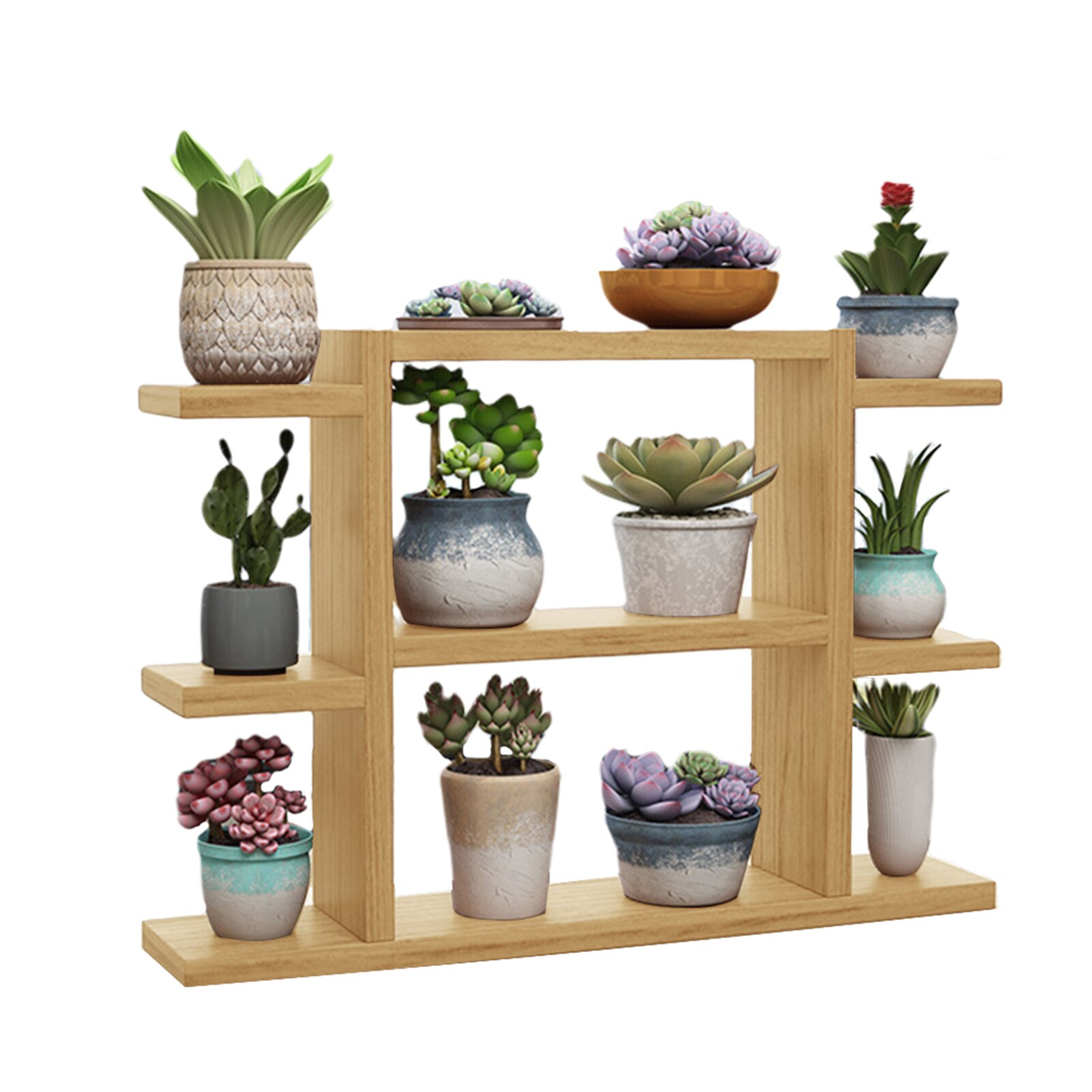 Balcony Multi Layers Wood Plant Stand Home Office Garden Flower Holder Free Standing Desktop Space Saving Indoor Decoration