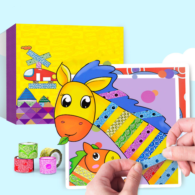 10 Stks/doos Kinderen Kleur Tapes Handgemaakte Speelgoed Kids Creatieve Tapes Sticker Speelgoed Met Cartoon Dieren Tekening Craft Kit