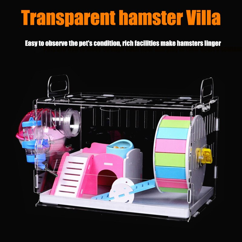 Transparent acrylique Hamster maison petite Cage pour animaux de compagnie surdimensionné Villa cobaye base Cage jouet fournitures paquet nid avec le tuyau