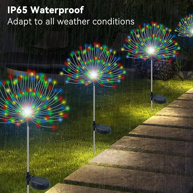 Luces solares de jardín para exteriores, luces solares impermeables de fuegos artificiales, decorativas para exteriores, para macizo de flores, decoraciones navideñas de Halloween