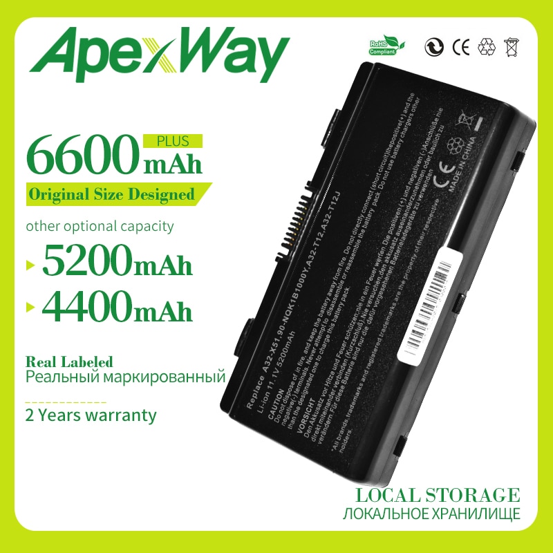 Apexway-Batería de portátil de 6 celdas, X51L, X51R, X51RL, para Asus A32-X51, 90-NQK1B1000Y, A32-T12, T12Fg, T12Ug, X51C, X51H