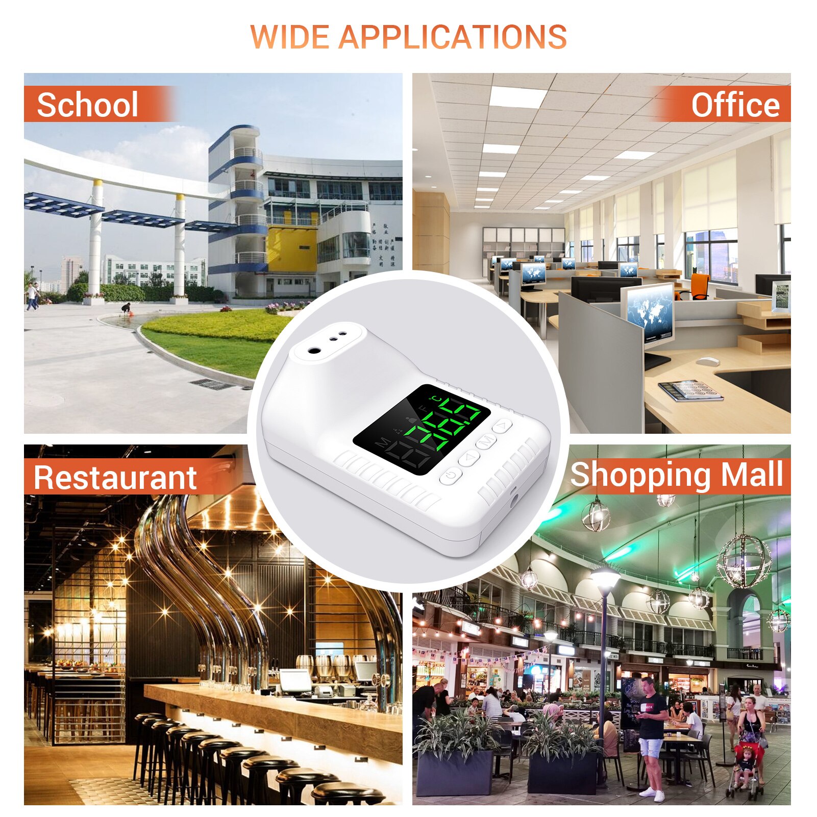 Non-contact Infrared Thermometer Wall-Mounted Forehead Temperature Measurement Meter Digital Screen Voice Broadcast Fever Alarm