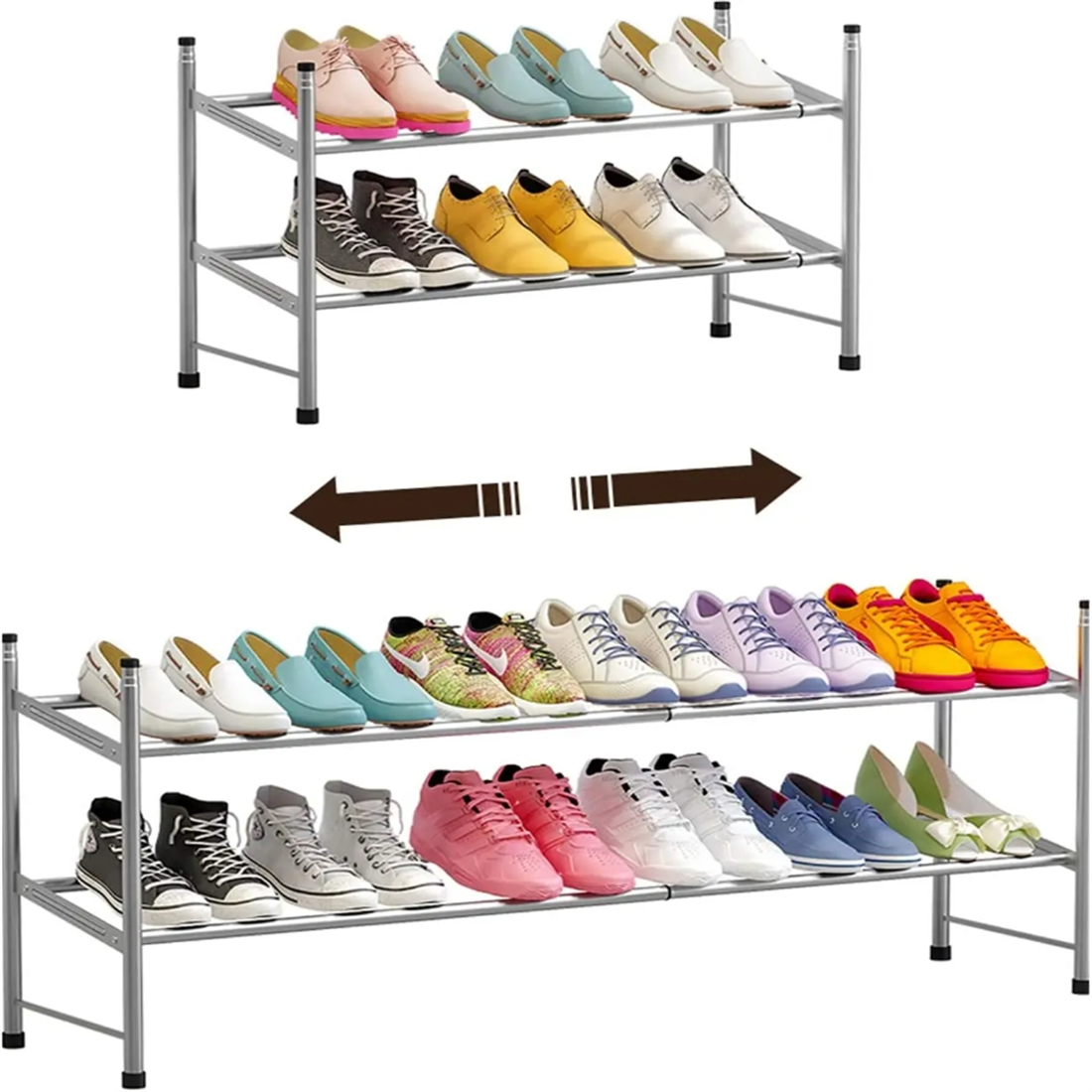Zapatero apilable, estante de Metal de hierro expandible y ajustable, organizador de zapatos, organizador de zapatos para dormitorio, sala de estar: Color gris
