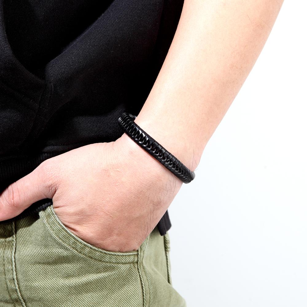 Mannen Mode Gevlochten Armband Mannen Zwart Lederen Armband Legering Gesp Mannen Sieraden Gesp