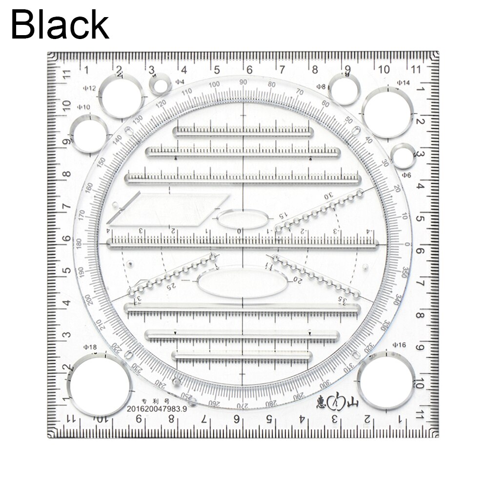 Règles de Kaleidoscope géométrique, modèle de dessin rapide, couture, Patchwork, règle de mesure, pour l'école et le bureau, 1 pièce: black