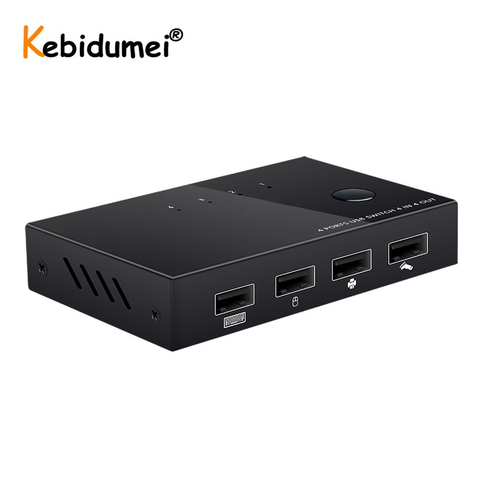 USB KVM Switch Box USB 2.0 Switcher 4 Port PCs Sharing 4 Devices for Keyboard Mouse Printer Monitor Switch Selector