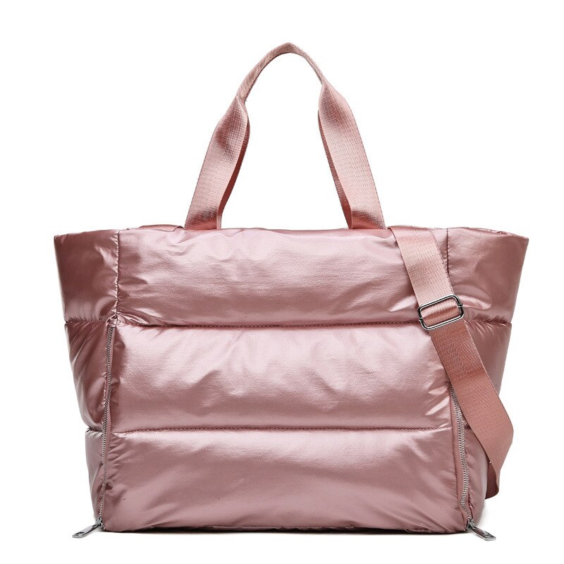 Inverno grande capacidade bolsa de ombro para as mulheres à prova dwaterproof água náilon sacos espaço acolchoado algodão pena para baixo grande tote bolsas femininas: pink