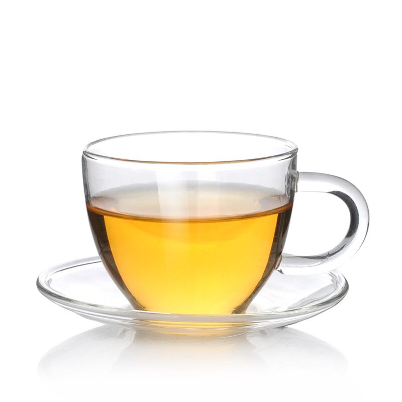 2 set/partij Verdikking hittebestendige transparante bloem thee kop en schotel 80 ML JN 1015