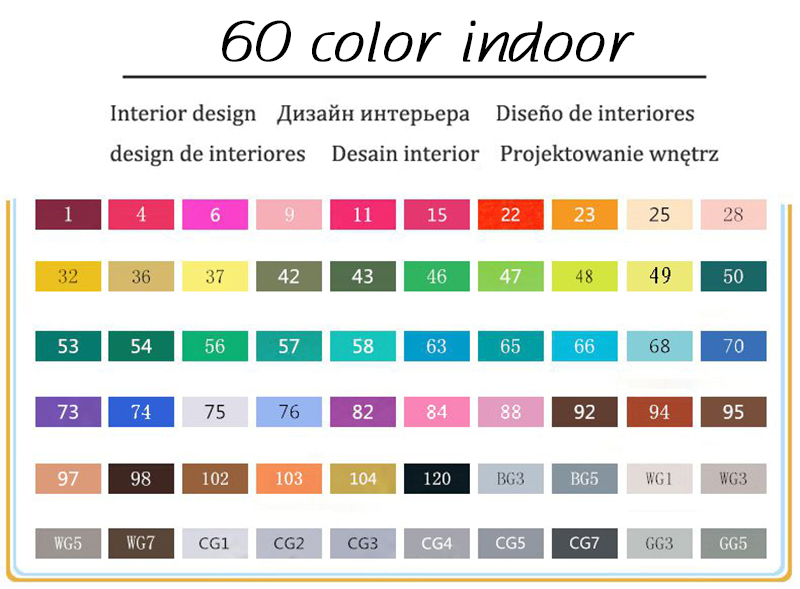 Marqueurs TouchFIVE 30/40/60/80 couleurs Art marqueurs ensemble double tête artiste croquis gras à base d'alcool marqueurs pour Animation Manga: 60 color indoor