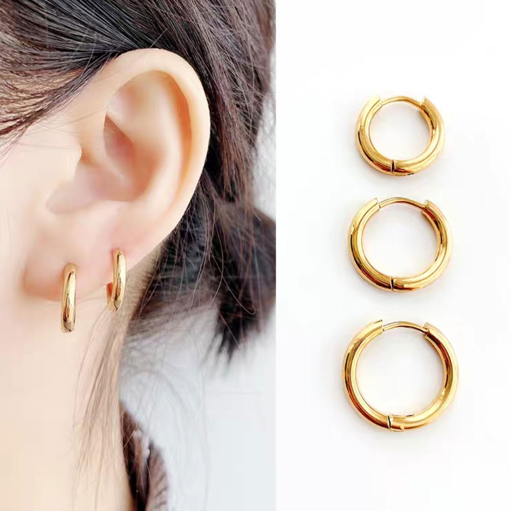 1 Paar Roestvrijstalen Oorringen Voor Vrouwen Meisje Gouden Kleur Huggies Stud Eenvoudige Kleine Cirkel Helix Piercing Hoepels Oor Sieraden