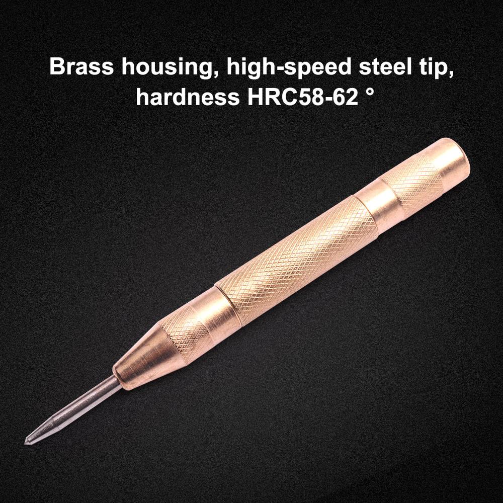 HSS Brass 130mm Automatic Center Pin Punch Spring Loaded Marking Starting Holes Tool HRC58-62 degree for Steel Plastic Wood