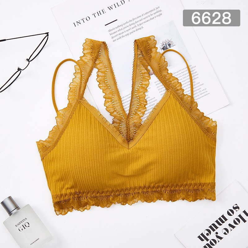 Seamless Tube Top Lace Bra Women Sexy Crop Top Lingerie Bralette Wire Free Bra Female Wrap Top: Yellow