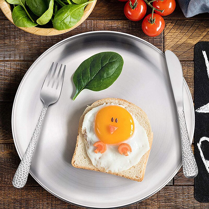 Round Tray Stainless Steel Dinner Plates Gold Silver Dishes Storage Western Steak Restaurant Tableware